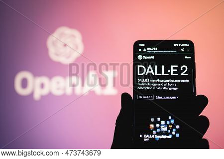 Dall-e 2 By Openai Webpage On Phone Screen. Dalle Is An Artificial Intelligence Program That Creates