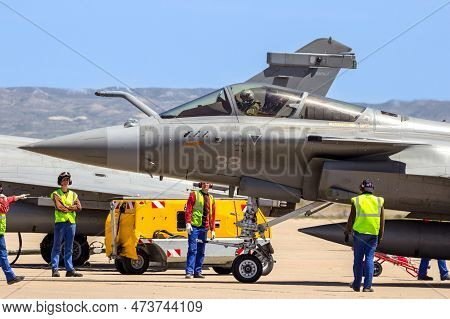 French Navy Rafale Fighter Jet Aircraft Preparing On The Tarmac Of Zaragoza Air Base. Zaragoza, Spai
