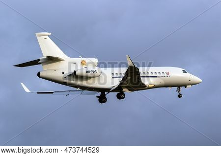 Dassault Falcon 7x Business Jet From 15th Air Transport Wing Of The Belgian Air Force Arriving At Le