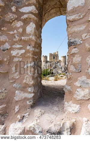 Calascio, Italy-august 9, 2021:particular Of The Ruins Of Rocca Calascio During A Sunny Day