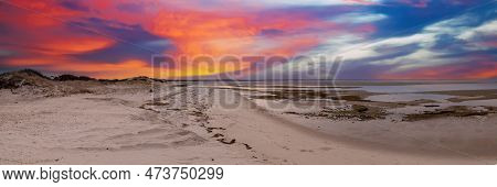 Roadway Along Chapin Beach In Cape Cod, Massachusetts At Sunset.