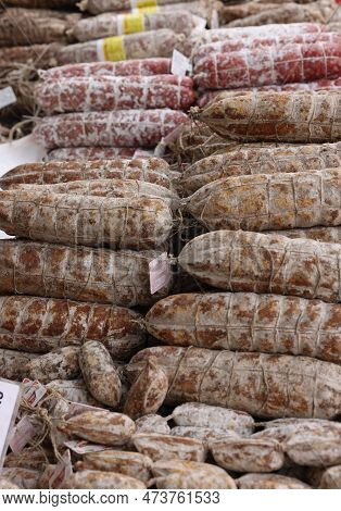 Cremona, Italy - September 7, 2022: Traditional Meat Products Sold At A Street Stall During The Farm