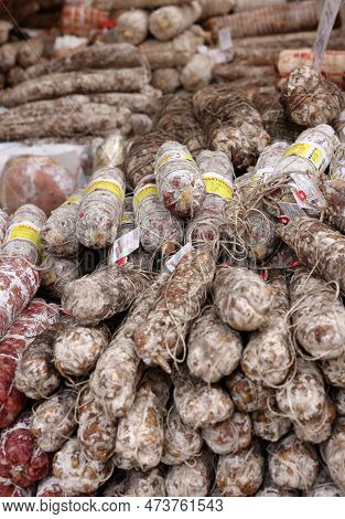 Cremona, Italy - September 7, 2022: Traditional Meat Products Sold At A Street Stall During The Farm