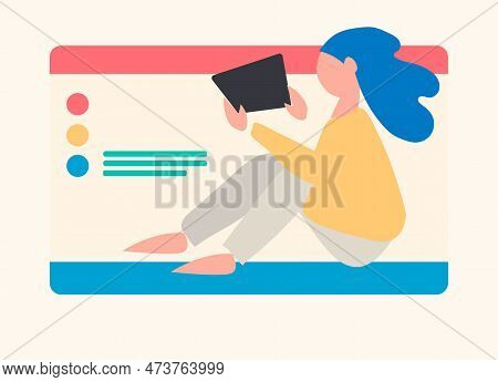 Young People In Front Of A Computer Screen. Flat Style, Isolated Vector Element