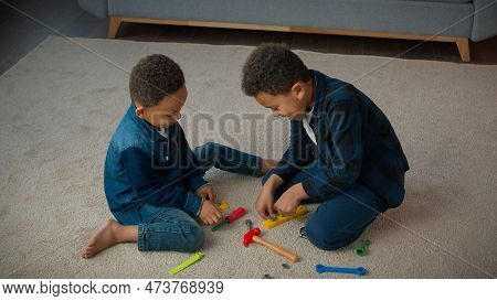Ethnic African American Multiracial Multiethnic Boys Kids Schoolboys Pupils Sons Indoors At Home Chi