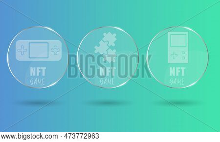 3d Nft Token Round Transparent Cards In Cryptography. Nft Cards With Game. A Non-fungible Token With