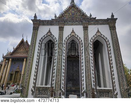 Bangkok, Thailand- 13 Feb, 2023: Phra Viharn Yod Temple At Grand Palace Complex In Bangkok. The Buil
