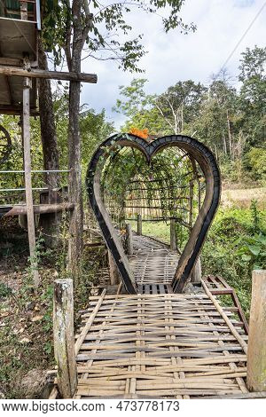 A Heart-shaped Arch Along Pai Buddha Bamboo Bridge Or Boon Ko Ku So That Stretches 800 Meter Long Sp