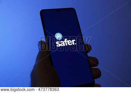 Minas Gerais, Brazil - March 31, 2023: Illustrative Image Of The Safer Taxi On The Cell Phone Screen