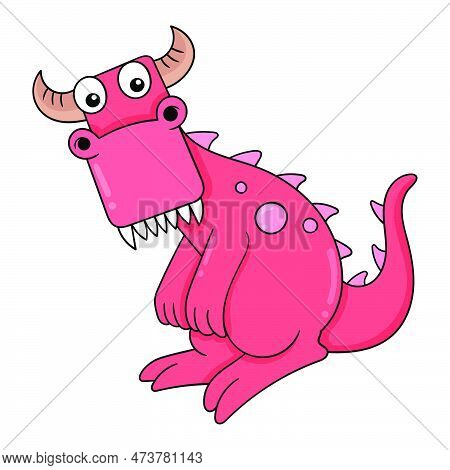 Red Faced Dinosaur Gawking In Surprise, Vector Illustration Art. Doodle Icon Image Kawaii.