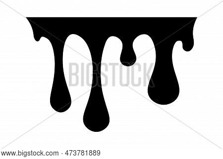 Drip Of Honey, Melt Drop. Black Chocolate. Vector Ink Paint Liquid. Sause Syrip Shape Set