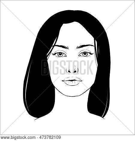 Vector Portrait Of Beautiful Woman In Black And White. Gentle Silhouette, Fashion Illustration