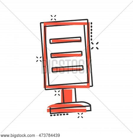 Billboard Icon In Comic Style. Citylight Display Cartoon Vector Illustration On White Isolated Backg