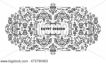 Vector Linear Egipt Cover Template, Decorative African Border. Black And White Art Decoration Shapes