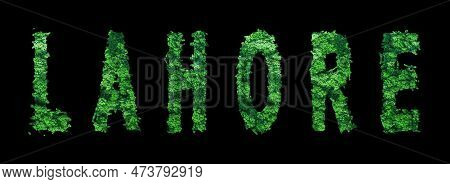 Lahore Lettering, Lahore Forest Ecology Concept On Black, Clipping Path