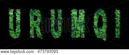 Urumqi Lettering, Urumqi Forest Ecology Concept On Black, Clipping Path