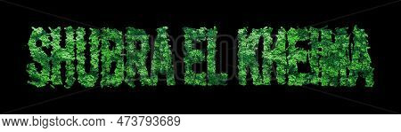 Shubra El Kheima Lettering, Shubra El Kheima Forest Ecology Concept On Black, Clipping Path