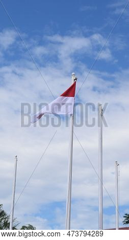 The Indonesian Flag Flutters When The Sky Is Clear