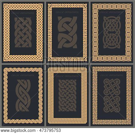 Celtic Knot Braided Frame Border Ornaments Set. Rectange Size.