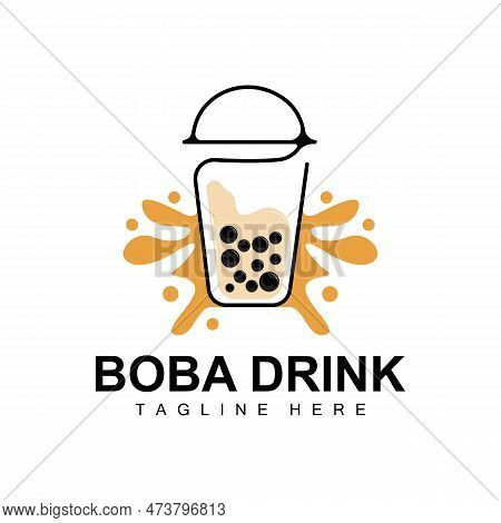 Boba Drink Logo Design, Modern Jelly Drink Bubble Vector, Boba Drink Brand Glass Illustration