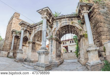 Hadrian Kapisi Turkey Landmark City History. Popular Tourist Attraction - Ancient Roman Hadrian Gate