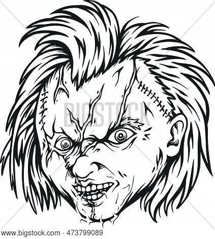 Scary Childs Play Doll Horror Face Illustrations Monochrome Vector For Your Work Logo, Merchandise T