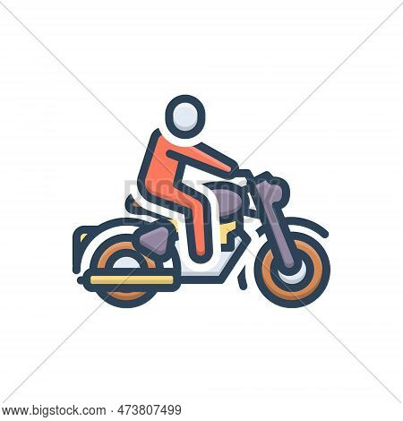 Color Illustration Icon For Ride Excursion Jaunt Outing Motorcycle Motorbike Bike Vehicle Rider