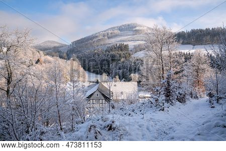 Panoramic Image Of Winter Landscape, Schmallenberg, Sauerland, Germany