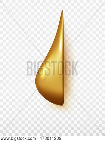Hanging Drop Of Golden Cosmetic Liquid. Realistic Crome Cosmetic Spa Serum Drop, Bubble Of Vitamin, 