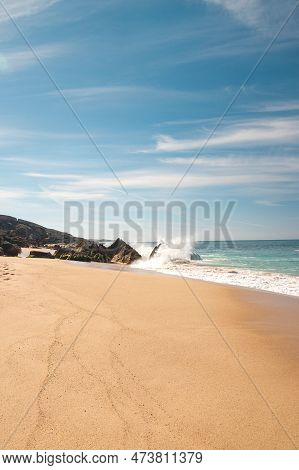 Walk Along The Atlantic Ocean On The Beach Called Praia Da Ilha Do Pessegueiro Near Porto Covo, West