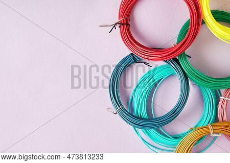 Colorful New Skeins Of Plastic For Modern 3d Pen. Craft And Hobby Activity. Kids Leisure Activity. C