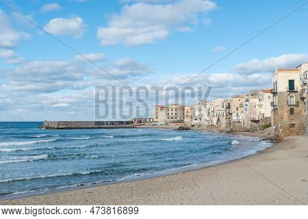 Scenic Beach Lungomare Di Cefalù In Sicily, Italy