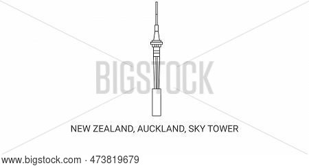New Zealand, Auckland, Sky Tower, Travel Landmark Vector Illustration