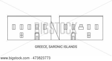 Greece, Saronic Islands Travel Landmark Vector Illustration