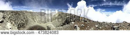 Rocky Crater On Mount Sindoro. Beautiful Sindoro Dead-forest Crater. Summer