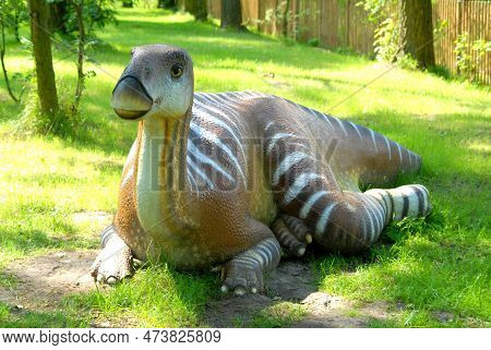 Rogowo, Poland - July 26, 2007: Dinosaur Iguanodon, Iguanodon Bernissartensis In Jurassic Park, Dino