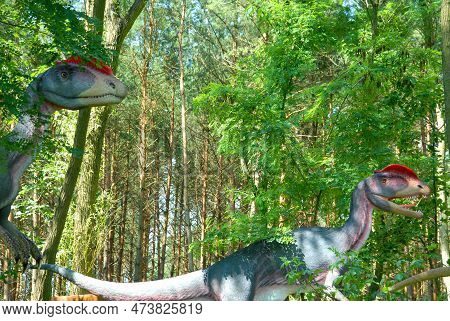Rogowo, Poland - July 26, 2007: Dinosaur Dilophosaur, Dilophosaurus Wetherilli In Jurassic Park, Din