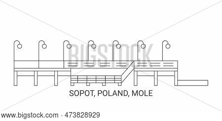Poland, Sopot, Mole Travel Landmark Vector Illustration