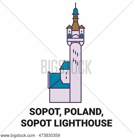 Poland, Sopot, Sopot Lighthouse Travel Landmark Vector Illustration