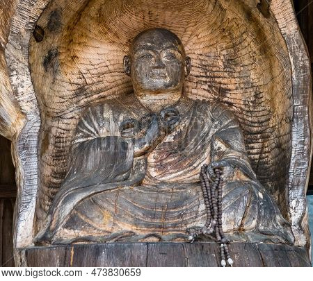 Zentsuji, Kagawa Prefecture, Japan - April 14, 2018: Kasamatsu Daishi, Statue Carved From A Famous P