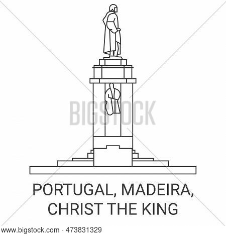Portugal, Madeira, Christ The King Travel Landmark Vector Illustration
