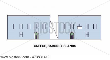 Greece, Saronic Islands Travel Landmark Vector Illustration