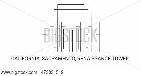United States, California, Sacramento, Renaissance Tower, Travel Landmark Vector Illustration