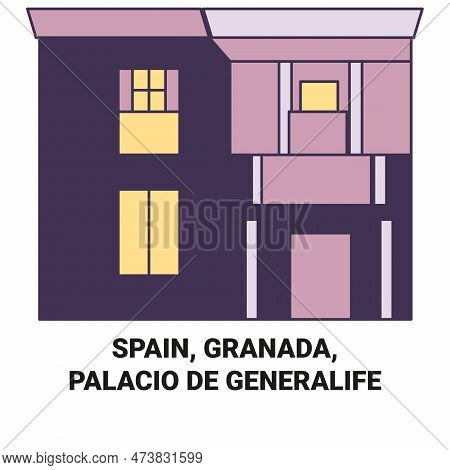 Spain, Granada, Palacio De Generalife Travel Landmark Vector Illustration