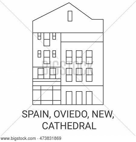 Spain, Oviedo, New Cathedral Travel Landmark Vector Illustration