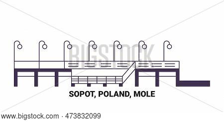 Poland, Sopot, Mole Travel Landmark Vector Illustration