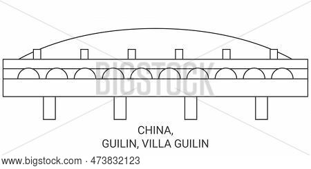 China, Guilin, Villa Guilin Travel Landmark Vector Illustration