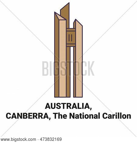 Australia, Canberra, The National Carillon Travel Landmark Vector Illustration