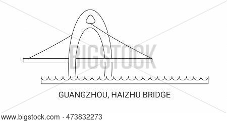 China, Guangzhou, Haizhu Bridge, Travel Landmark Vector Illustration