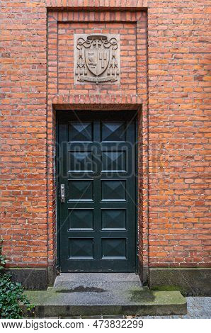 Copenhagen, Denmark - September 13, 2010: Closeup, Pacem Et Veritatem Emblem Above Side Door Of Sank